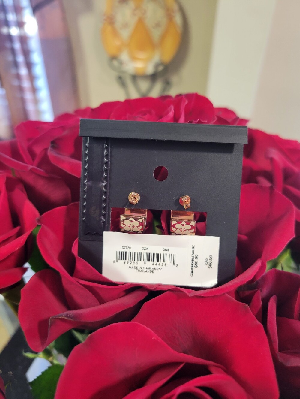 Coach Signature "C" Cream & Rose Gold Hoop Earrings - Picture 5 of 6